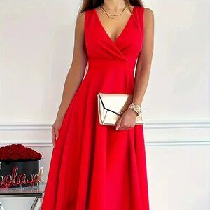 NEW Red Peplum sleeveless cross bust midi dress 2x 18 20 XXL